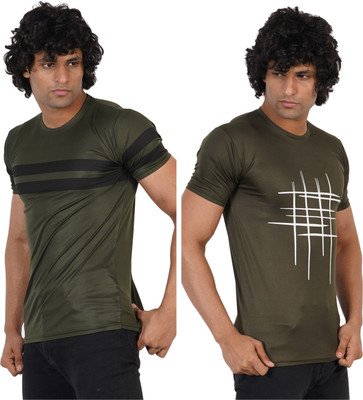 Jaqque Printed Men Round Neck Dark Green, Green T-Shirt