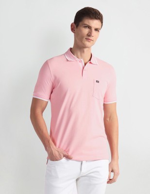 Arrow Sport Striped Men Polo Neck Pink T-Shirt