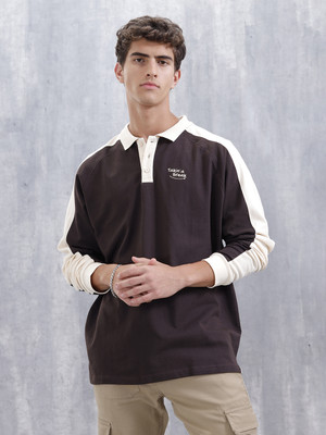 WROGN Printed Men Polo Neck Brown T-Shirt