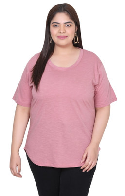 IN Love Solid Women Round Neck Orange T-Shirt