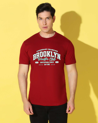 WOOSTRO Typography Men Round Neck Maroon T-Shirt