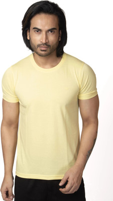Vital Solid Men Round Neck Yellow T-Shirt