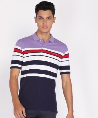 PETER ENGLAND Striped Men Polo Neck Multicolor T-Shirt