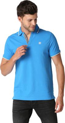 BEING HUMAN Self Design Men Polo Neck Blue T-Shirt
