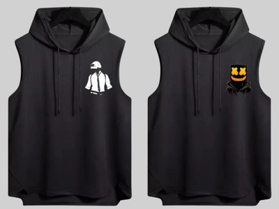 Mundali Graphic Print Men Hooded Neck Black T-Shirt