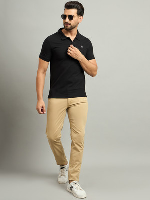 Bodybett Solid Men Polo Neck Black T-Shirt