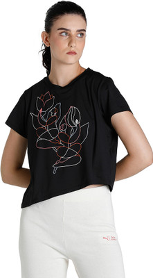 PUMA Printed Women Crew Neck Black T-Shirt