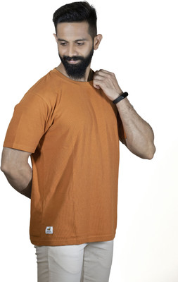 Lynx Solid Men Crew Neck Brown T-Shirt