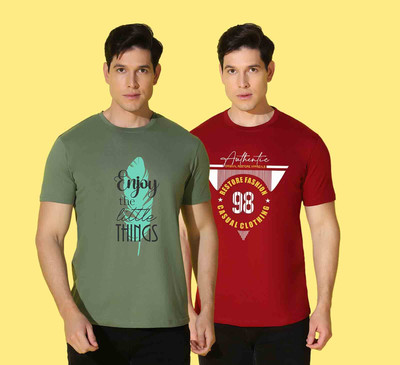 WOOSTRO Printed Men Round Neck Multicolor T-Shirt