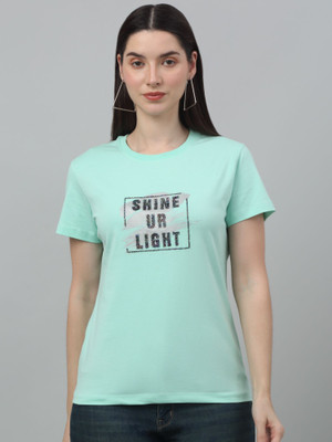CANTABIL Printed Women Round Neck Green T-Shirt