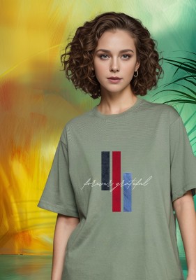 SLENOR Graphic Print Women Round Neck Light Green T-Shirt