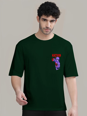 Clothy Trend Printed Men Round Neck Dark Green T-Shirt