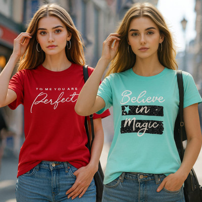Fabflee Typography Women Round Neck Multicolor T-Shirt
