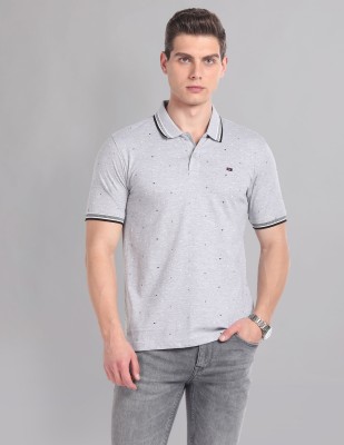 AD by Arvind Printed Men Polo Neck Grey T-Shirt