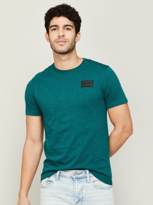 Forca by Lifestyle Solid Men Round Neck Green T-Shirt