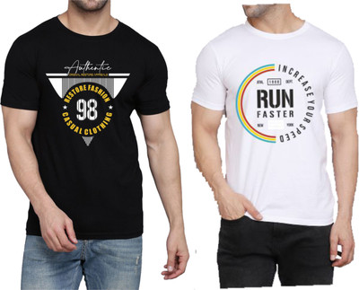 WOOSTRO Printed Men Round Neck Black, White T-Shirt