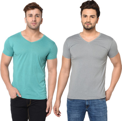 Tresna Trendy Solid Men V Neck Multicolor T-Shirt