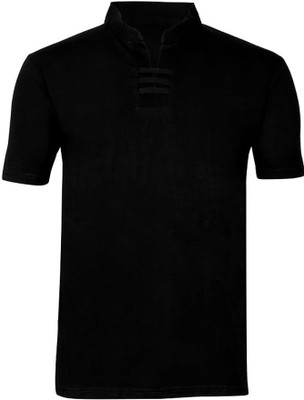 AUSANT Solid Men Mandarin Collar Black T-Shirt