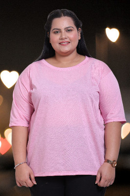 elegance redefined Solid Women Round Neck Pink T-Shirt