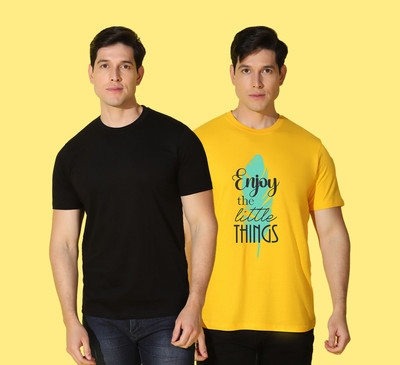 WOOSTRO Printed, Solid Men Round Neck Multicolor T-Shirt