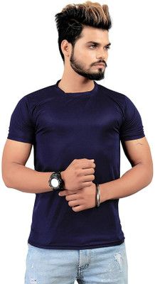 avnoor enterprises Solid Men Round Neck Dark Blue T-Shirt