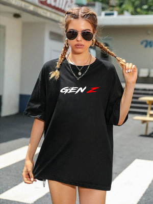 Madilyn Printed Women Round Neck Black T-Shirt