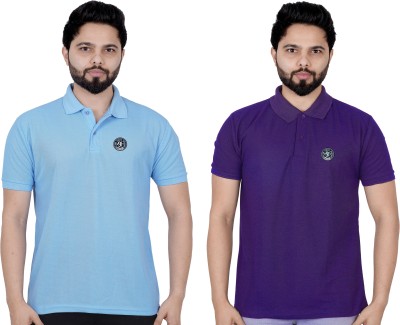 La Milano Self Design Men Polo Neck Purple T-Shirt