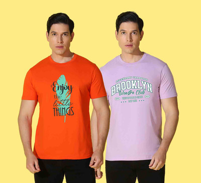 WOOSTRO Typography Men Round Neck Purple, Orange T-Shirt