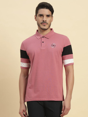 CANTABIL Colorblock Men Polo Neck Pink T-Shirt