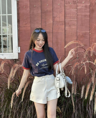 KASHIAN Printed Women Round Neck Navy Blue T-Shirt