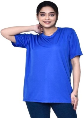 HouseOfCommon Solid Women Round Neck Dark Blue T-Shirt