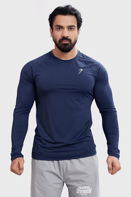 FuaarK Solid Men Round Neck Navy Blue T-Shirt