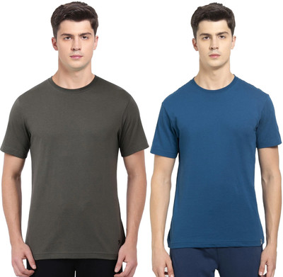 JOCKEY Solid Men Round Neck Dark Green, Blue T-Shirt