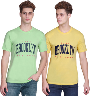 Zeffit Printed Men Round Neck Green, Yellow T-Shirt