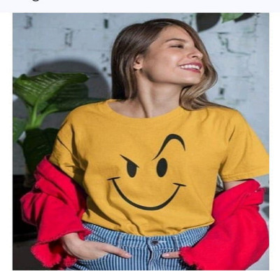 SAHAL Printed Women Round Neck Yellow T-Shirt