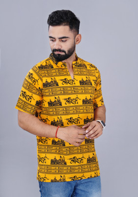 Hiyanshi Men Printed Ethnic Dress Kurta(Yellow)