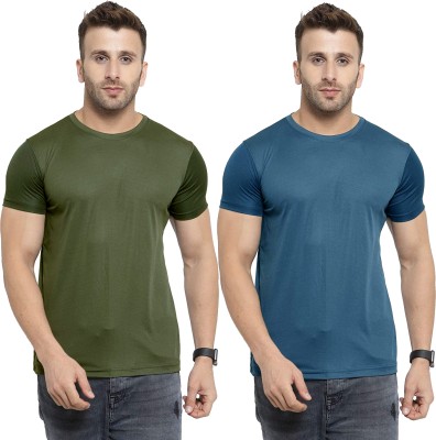 Think Tech Solid Men Round Neck Light Green, Blue T-Shirt