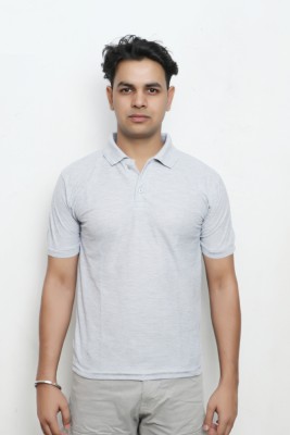 Nativaswear Solid Men Polo Neck Grey T-Shirt