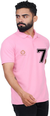 TAJNAN Printed Men Polo Neck Pink T-Shirt