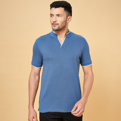 Byford by Pantaloons Solid Men Polo Neck Blue T-Shirt