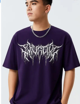 okaminkazi Printed Men Round Neck Blue T-Shirt