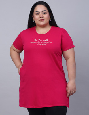 Trend Level Printed, Typography Women Round Neck Reversible Pink T-Shirt