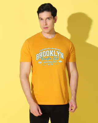 WOOSTRO Printed Men Round Neck Yellow, White T-Shirt