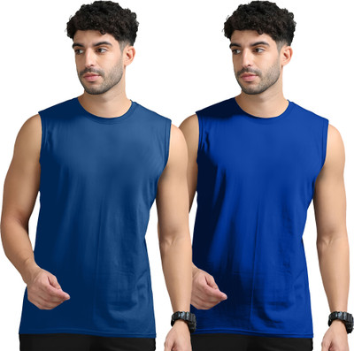 Jangoboy Solid Men Round Neck Blue T-Shirt