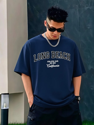 FURRR Printed Men Round Neck Dark Blue T-Shirt