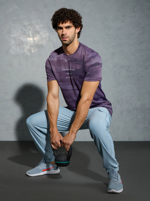 TECHNOSPORT Printed Men Crew Neck Purple T-Shirt