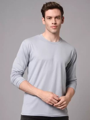 ALPHINE Solid Men Round Neck Grey T-Shirt