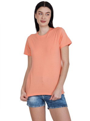 DBees Solid Women Round Neck Orange T-Shirt