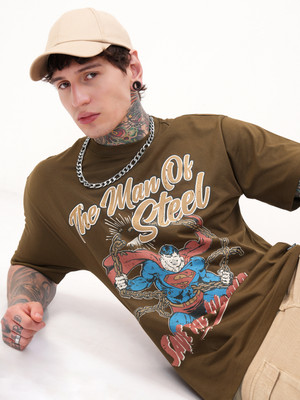 HIGHLANDER Printed Men Round Neck Brown T-Shirt