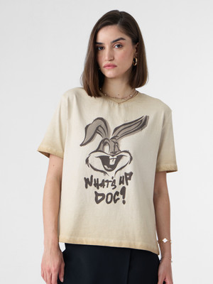 The Souled Store Cartoon Women Round Neck White T-Shirt